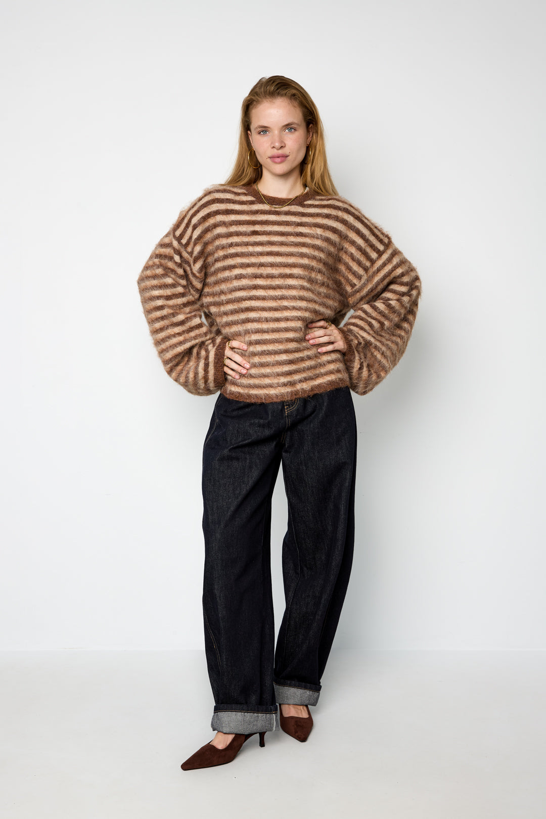 Strickpullover aus Polyesterfaser (Polyester) mit Streifen, Herbst-/Winterkleidung