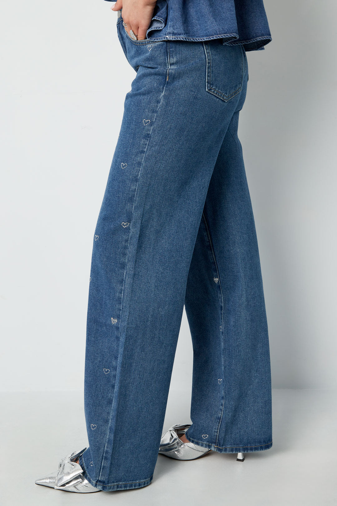 Baumwolle Gewebte Damen Gerade Jeans Herz Stickerei Casual