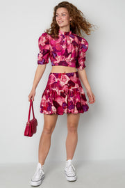 Viskose Damen Minirock mit Volant-Design Fuchsia