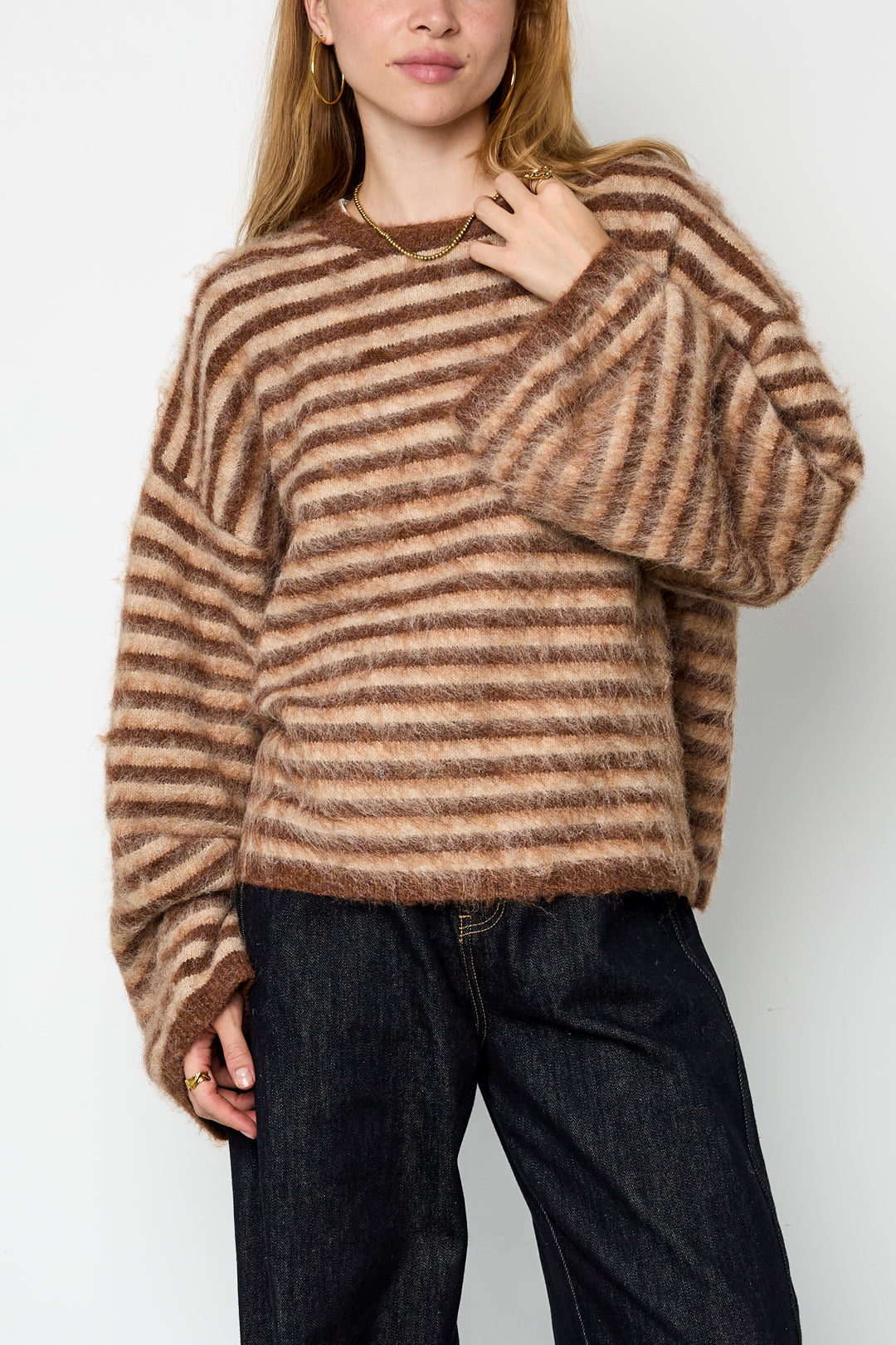 Strickpullover aus Polyesterfaser (Polyester) mit Streifen, Herbst-/Winterkleidung