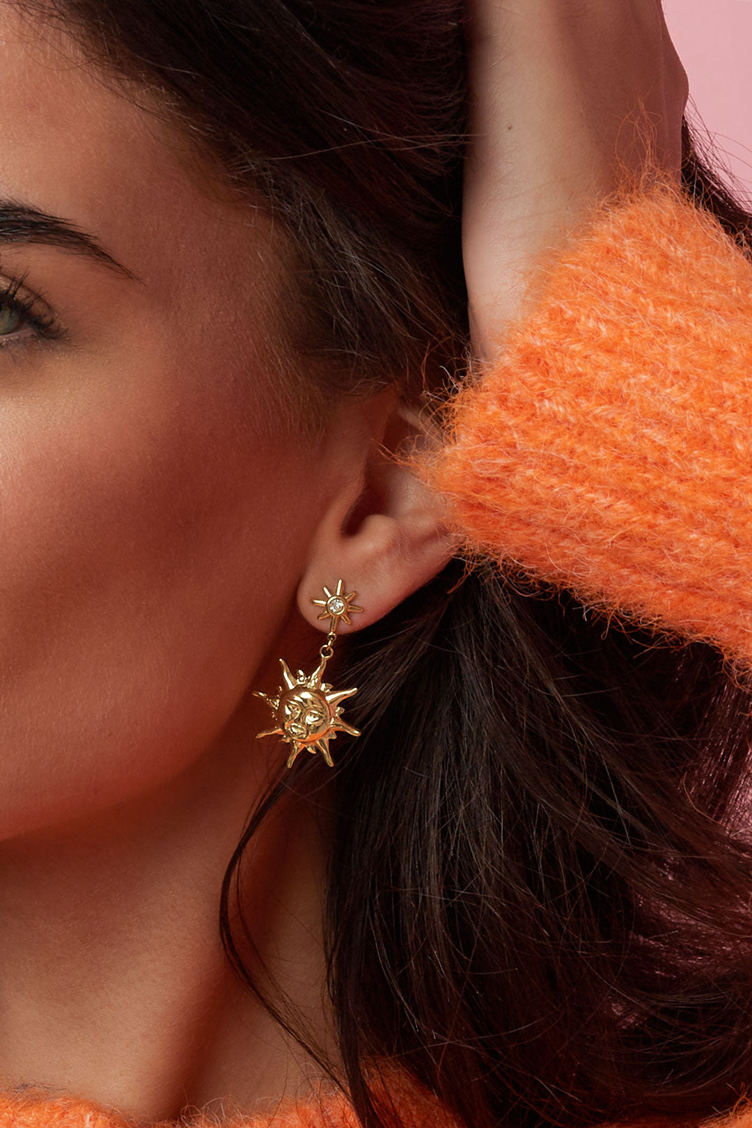 Ohrringe aus Edelstahl mit Sonnenmotiv, schlichte und lässige Serie, Damenschmuck