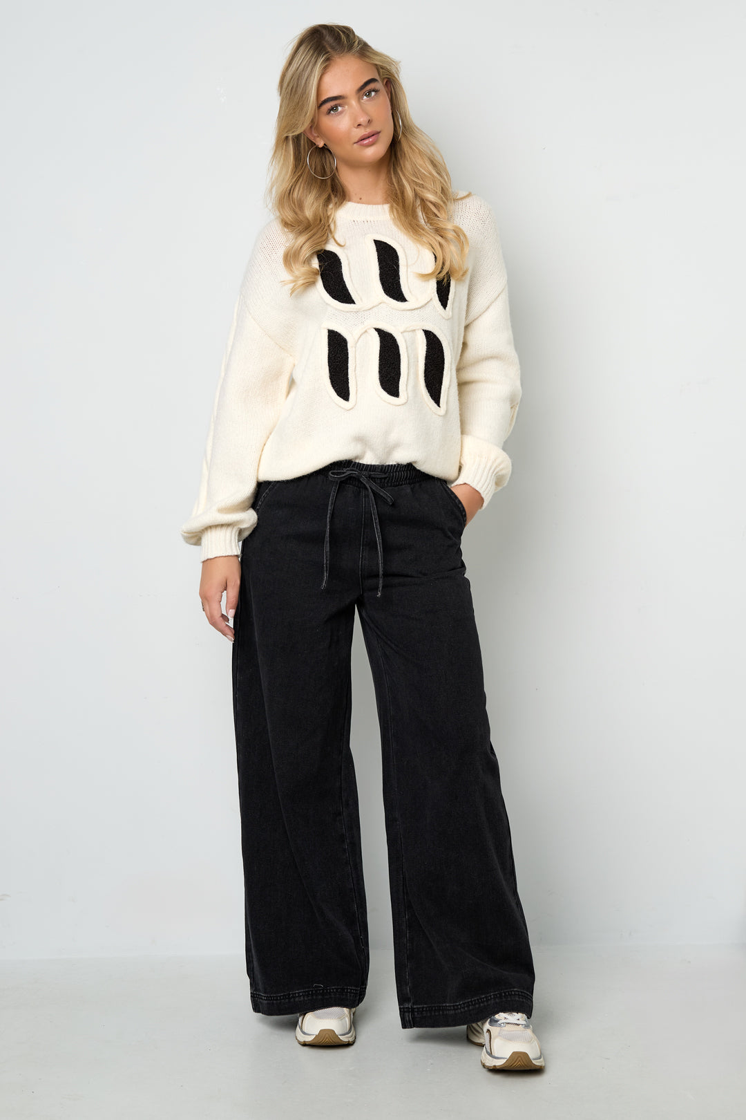 Gewebte Baumwolle Damen Wide Leg Jeans Sporty Einfarbig