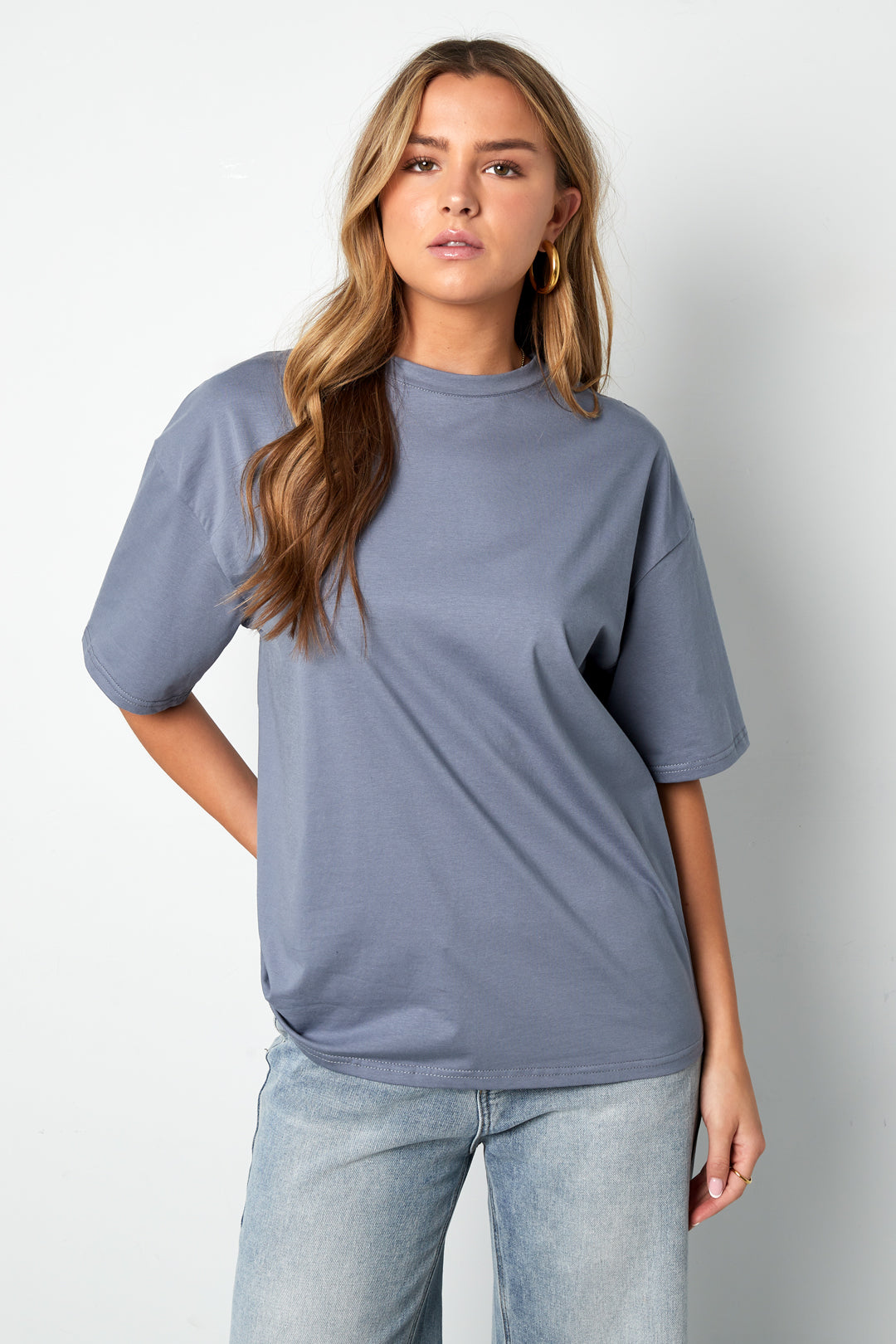 Baumwolle Gestrickte Damen T-Shirt Casual Einfarbig
