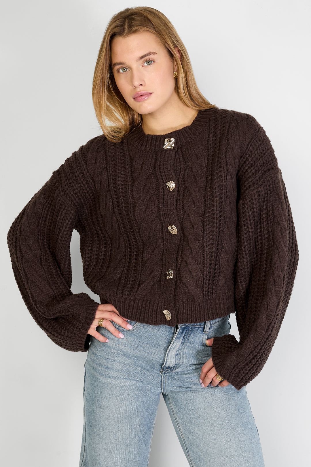 Zopfmuster-Strickjacke