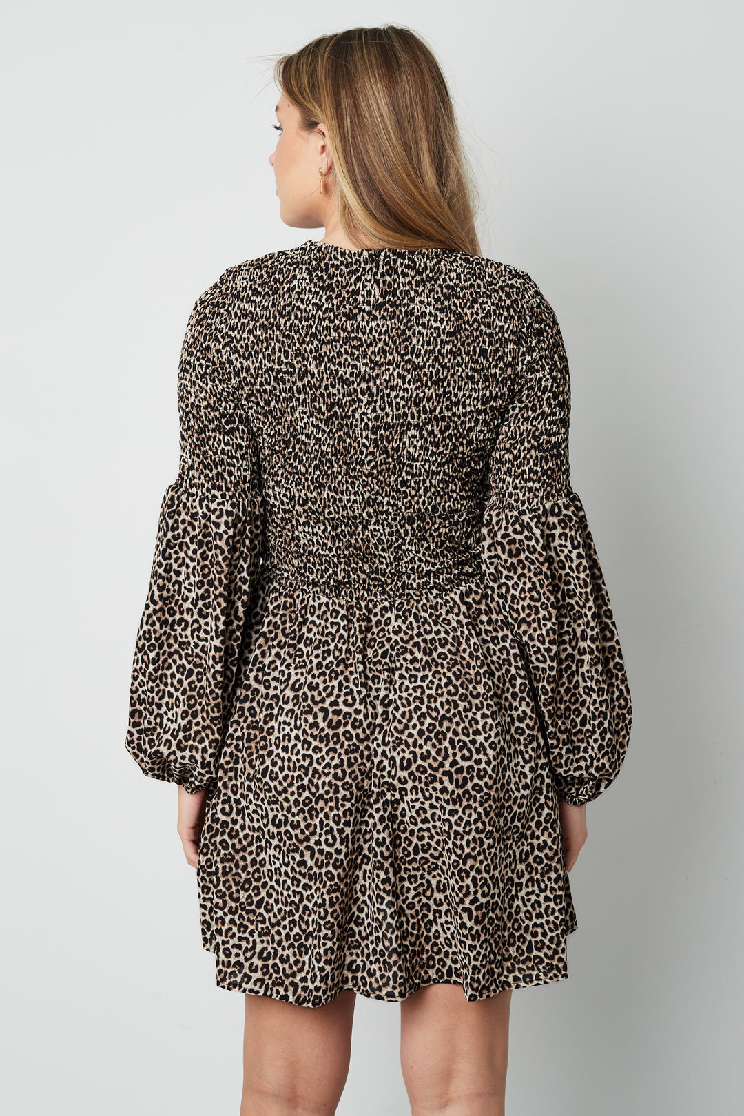 Polyester Damen Minikleid Leopardenmuster Puffärmel