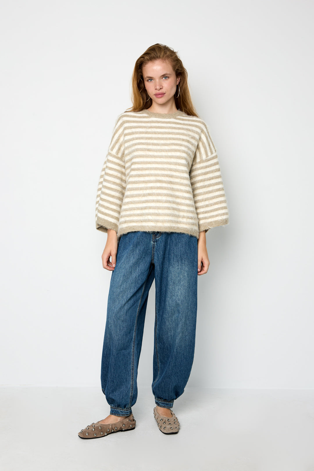 Strickpullover aus Polyesterfaser (Polyester), gestreift, lässige Herbst-/Winterkleidung