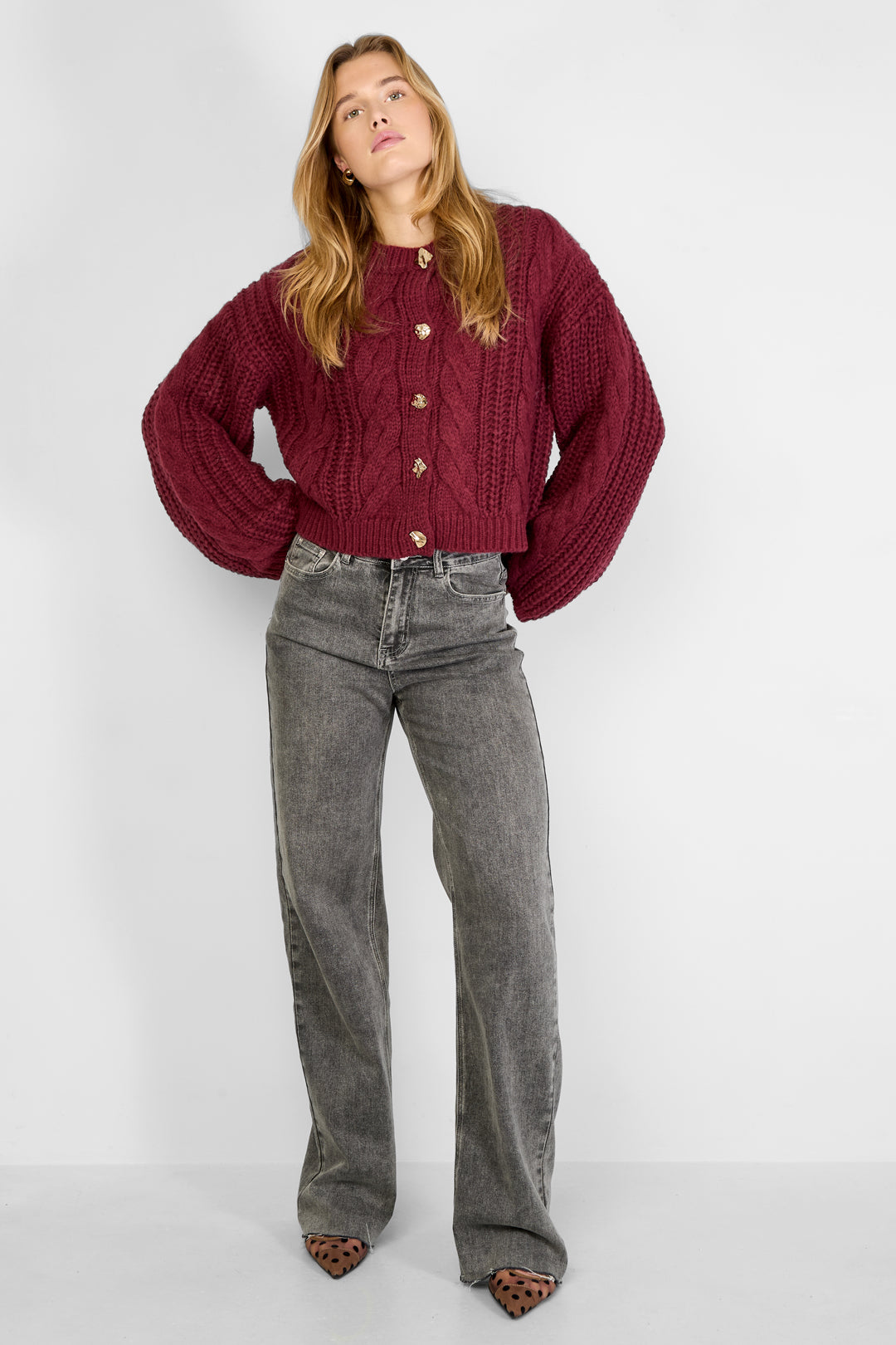 Zopfmuster-Strickjacke