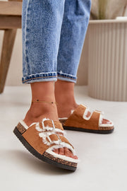 Step in style Pantolette in Braun mit Kunstfellfutter, Seitenansicht