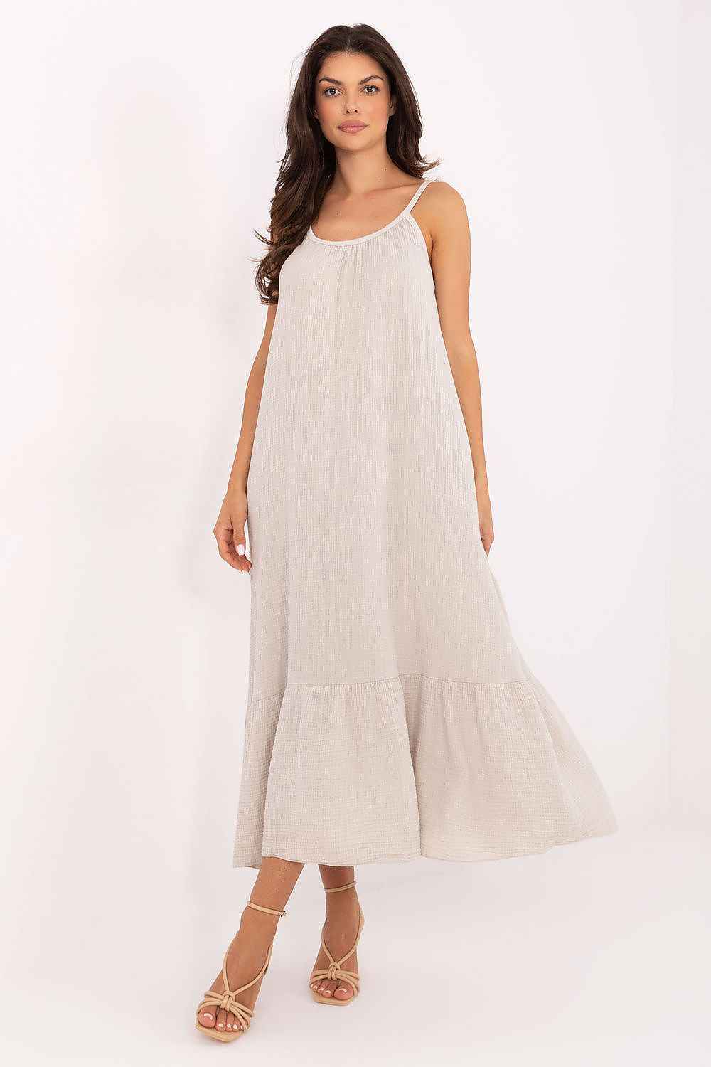 Midi-Musselin-Kleid aus 100 % Baumwolle – Luftiges Sommerkleid mit Rüschensaum
