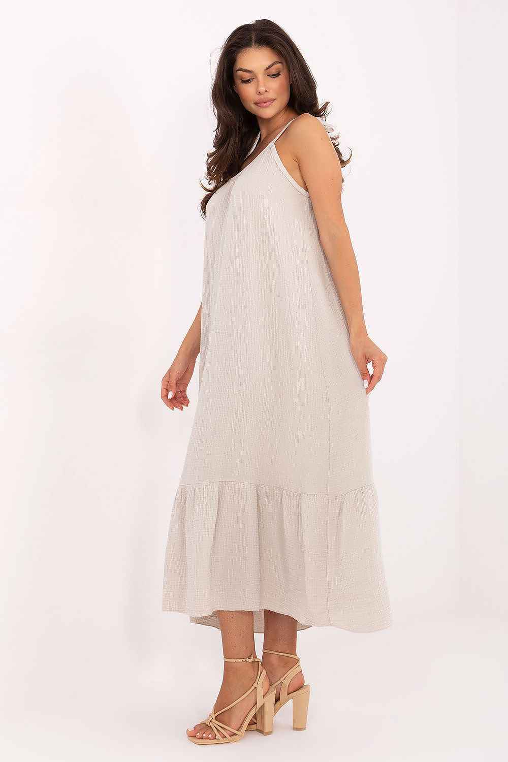 Midi-Musselin-Kleid aus 100 % Baumwolle – Luftiges Sommerkleid mit Rüschensaum