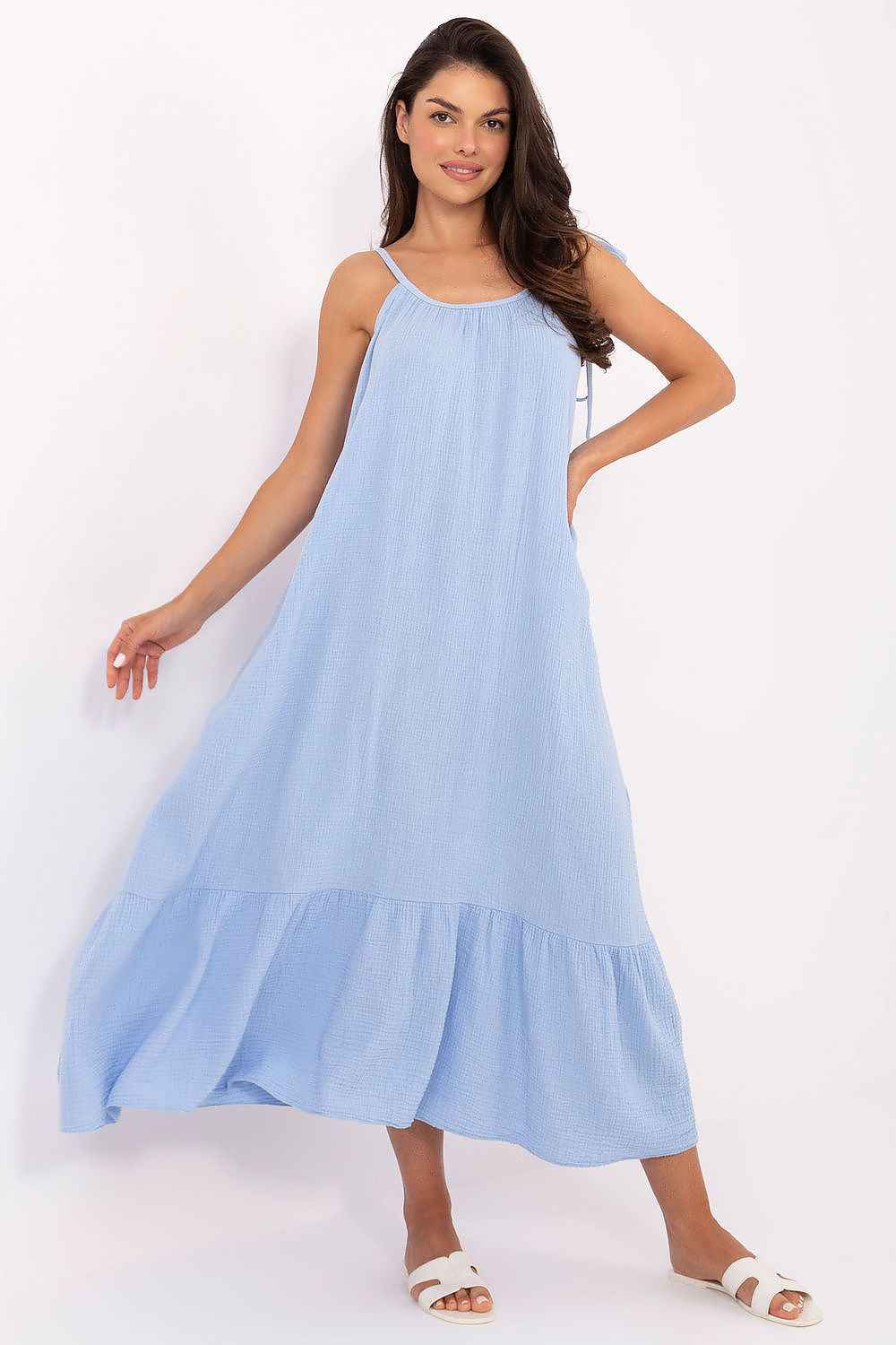 Midi-Musselin-Kleid aus 100 % Baumwolle – Luftiges Sommerkleid mit Rüschensaum