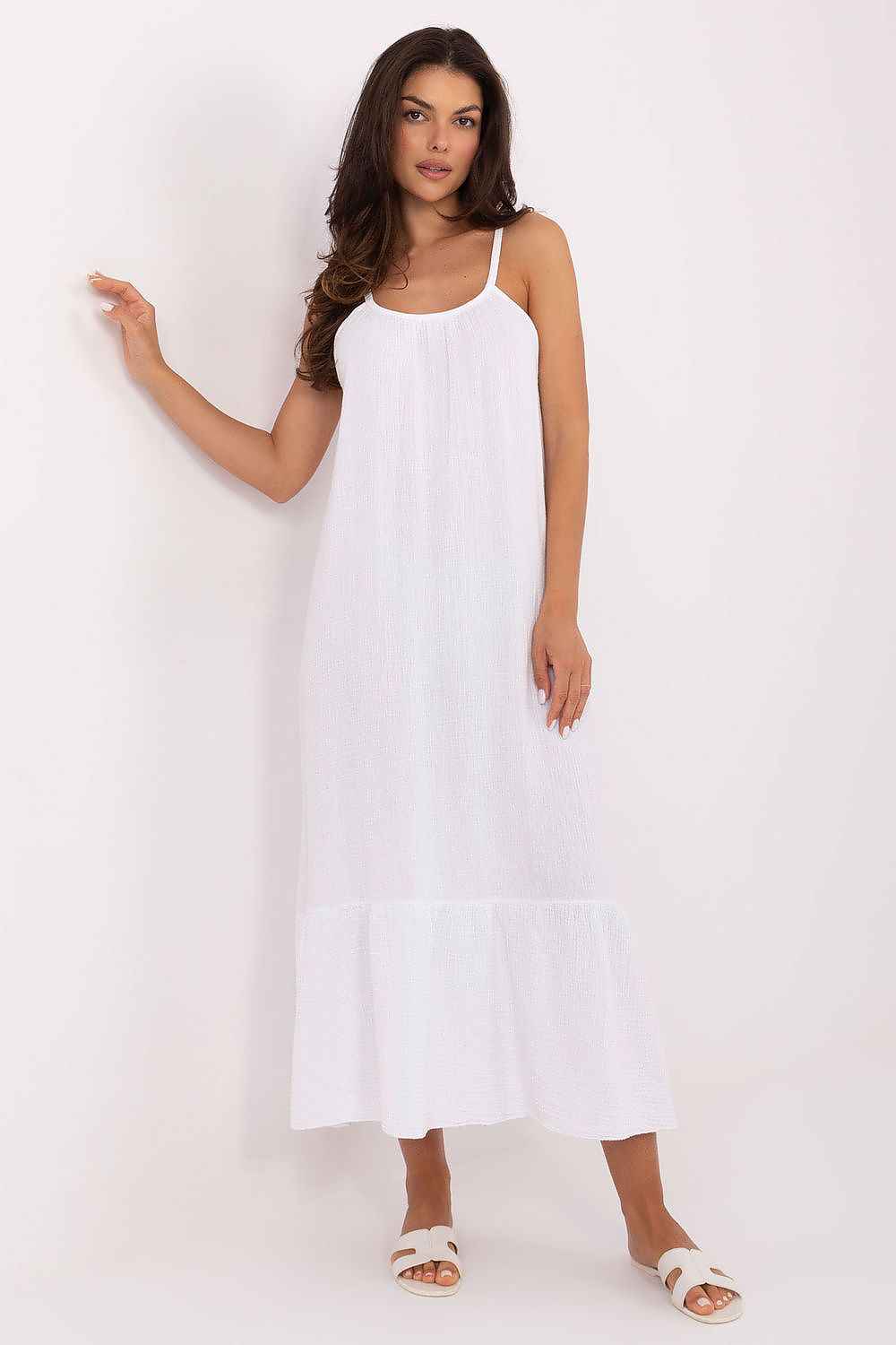Midi-Musselin-Kleid aus 100 % Baumwolle – Luftiges Sommerkleid mit Rüschensaum