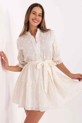 Boho-Minikleid aus 100 % Baumwolle mit Blumenstickerei & Bindegürtel