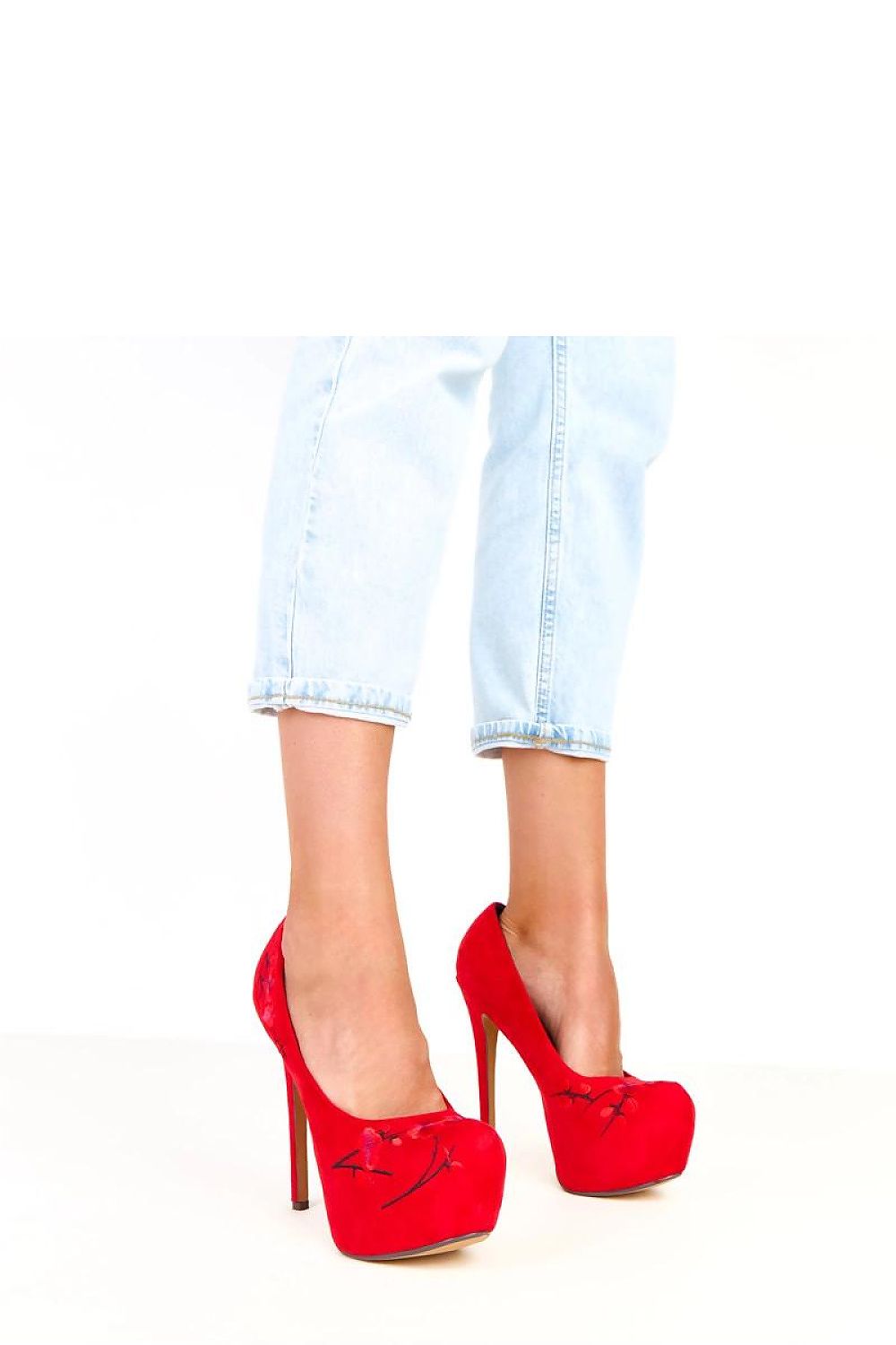Solea Pumps in Rot mit Blumenstickerei, Vorderansicht