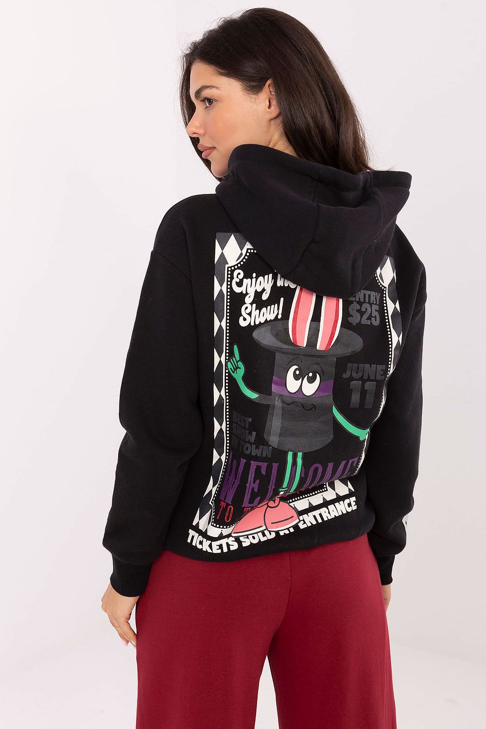 Sublevel Hoodie in Schwarz mit großem Grafik-Rückenprint, Rückansicht