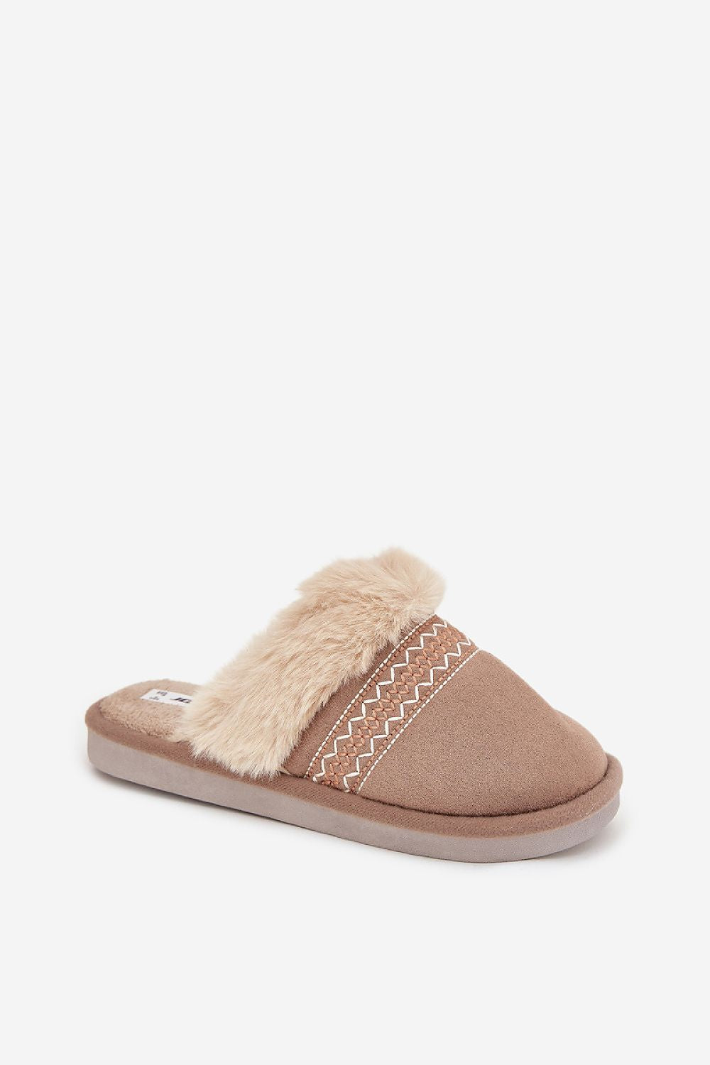 Step in style Pantolette taupe mit Kunstfell und Zierstickerei, Seitenansicht