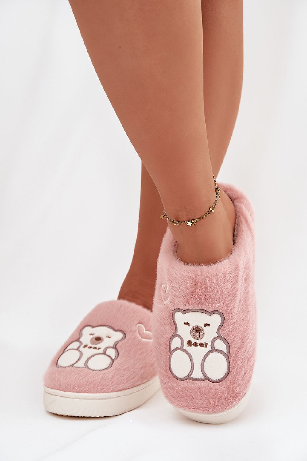 Step in style Pantolette rosa mit Bärenmotiv und Herz, Vorderansicht