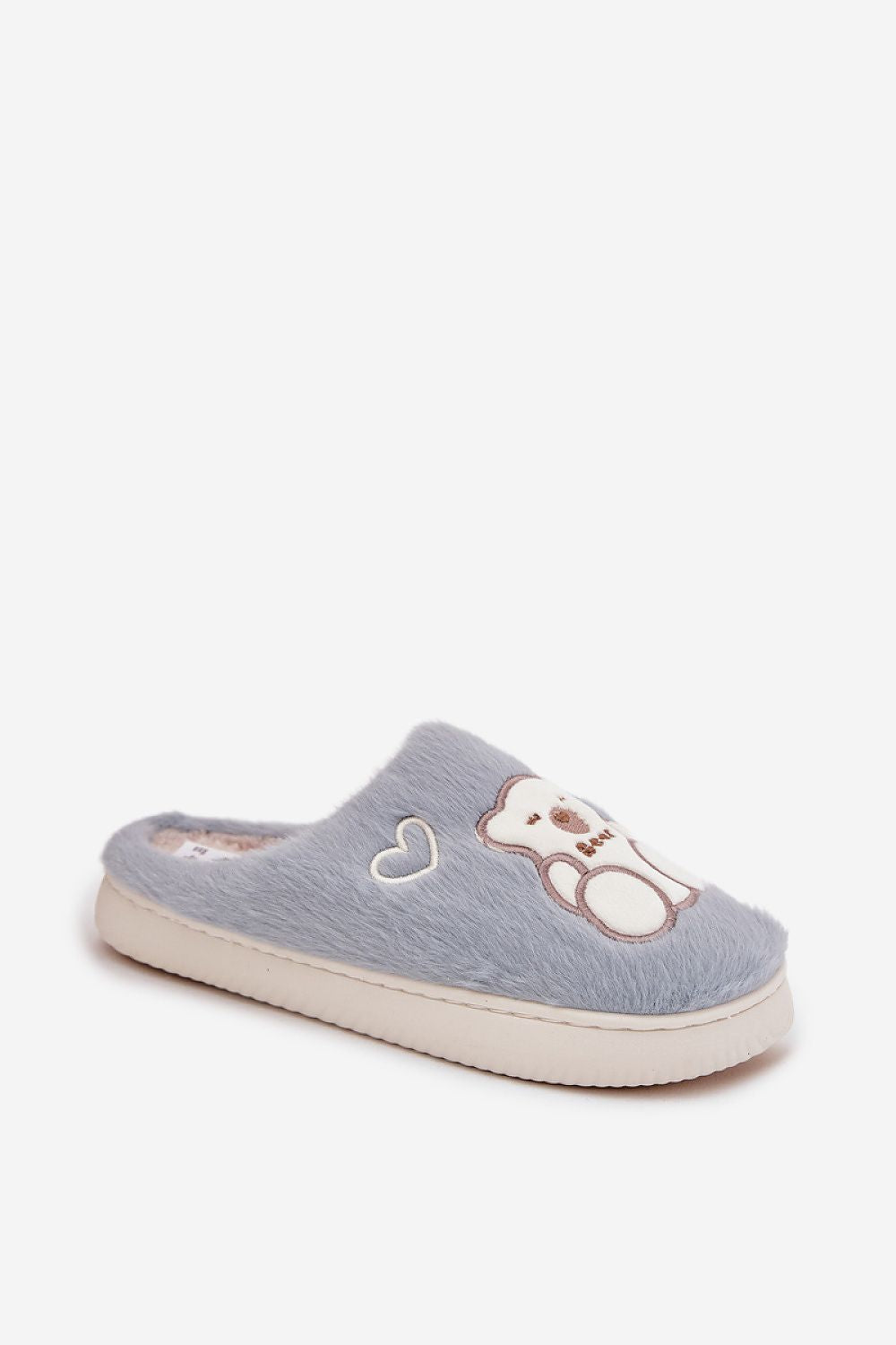 Step in style Pantolette hellblau mit Bärenmotiv und Herz, Seitenansicht