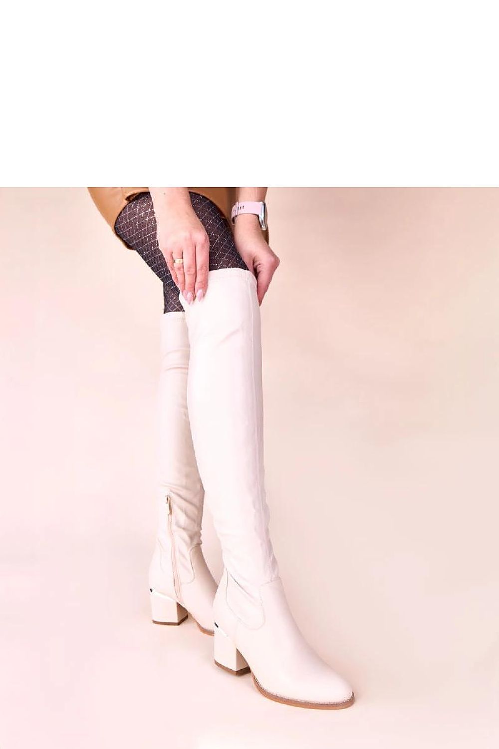 Solea Overknee-Stiefel in Weiß mit Blockabsatz, Seitenansicht