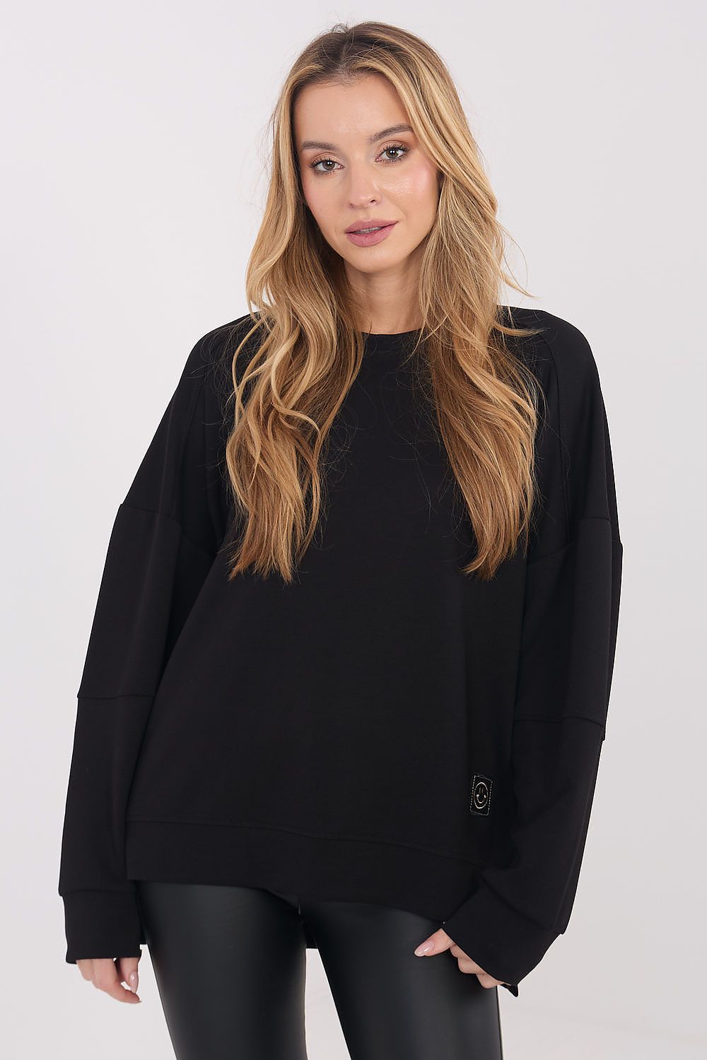 Rue Paris Sweatshirt Schwarz mit verlängertem Rücken, Vorderansicht