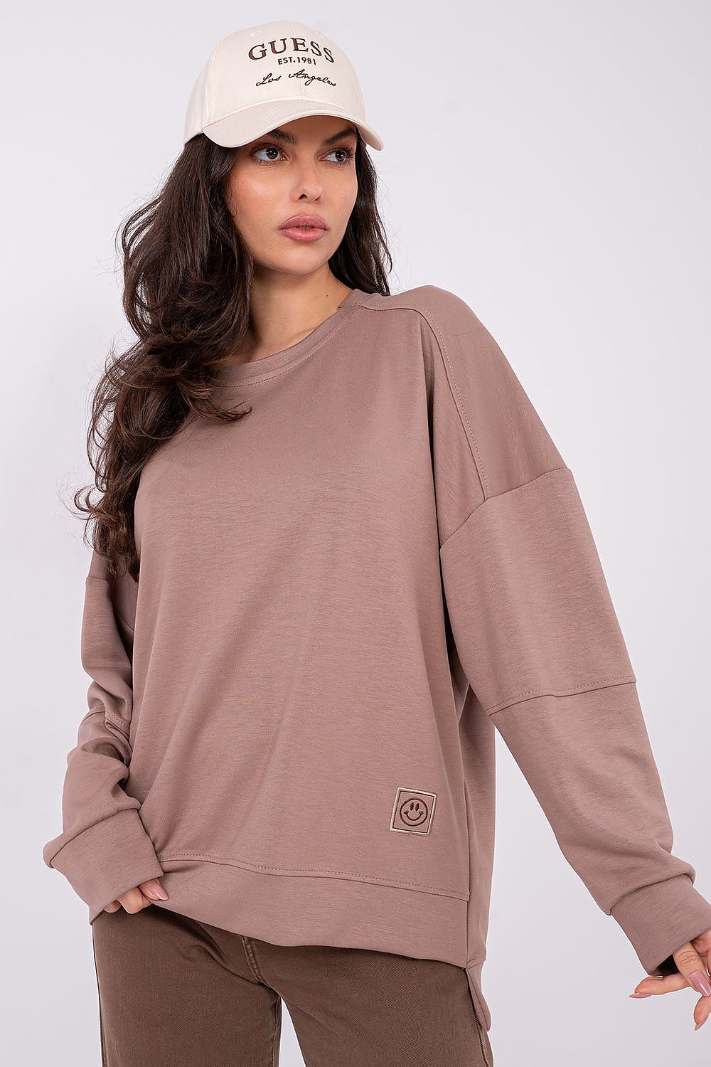 Rue Paris Sweatshirt Rosébraun mit verlängertem Rücken, Vorderansicht