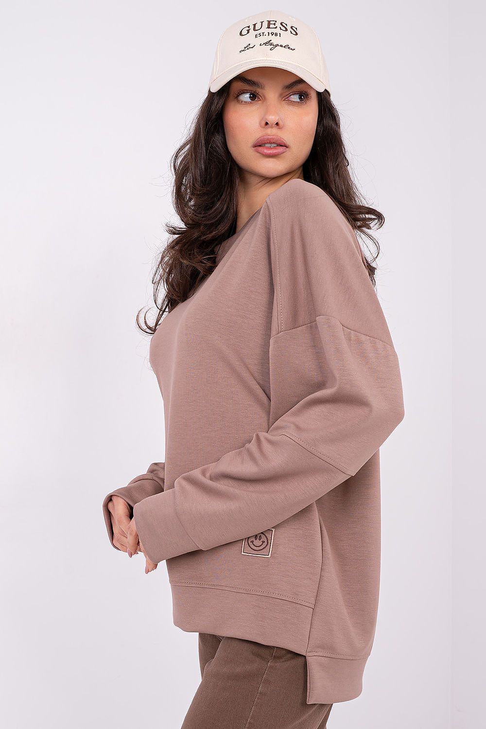 Rue Paris Sweatshirt Rosébraun mit verlängertem Rücken, Seitenansicht