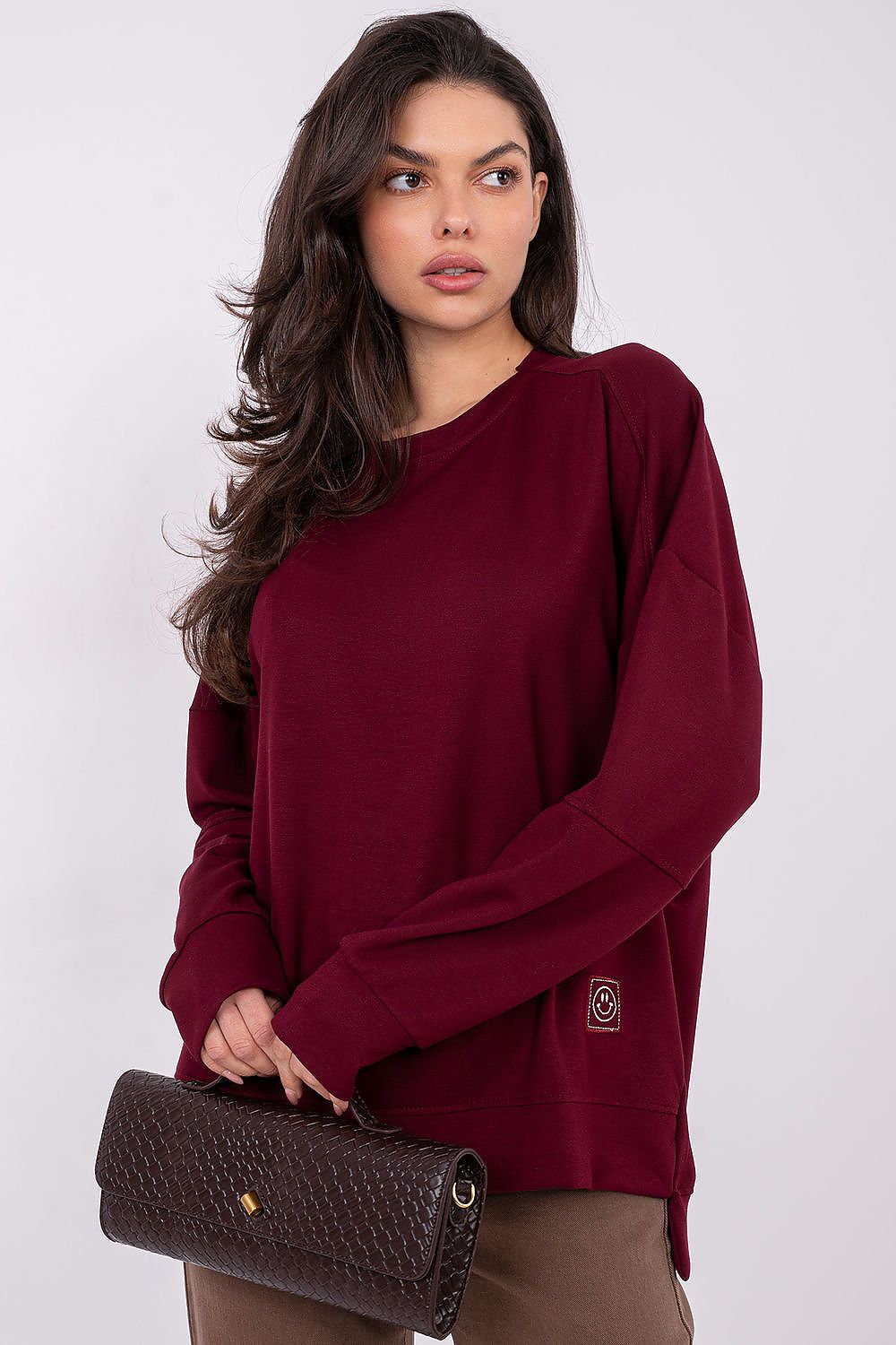 Rue Paris Sweatshirt Bordeaux mit verlängertem Rücken, Vorderansicht
