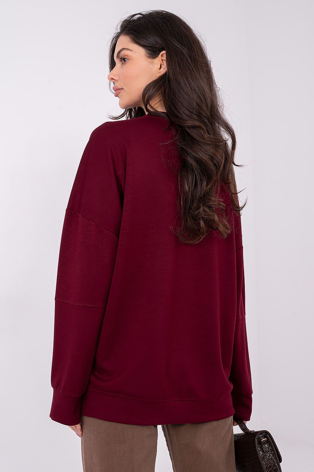 Rue Paris Sweatshirt Bordeaux mit verlängertem Rücken, Rückansicht