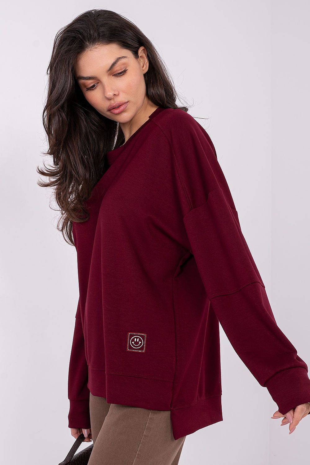 Rue Paris Sweatshirt Bordeaux mit verlängertem Rücken, Seitenansicht