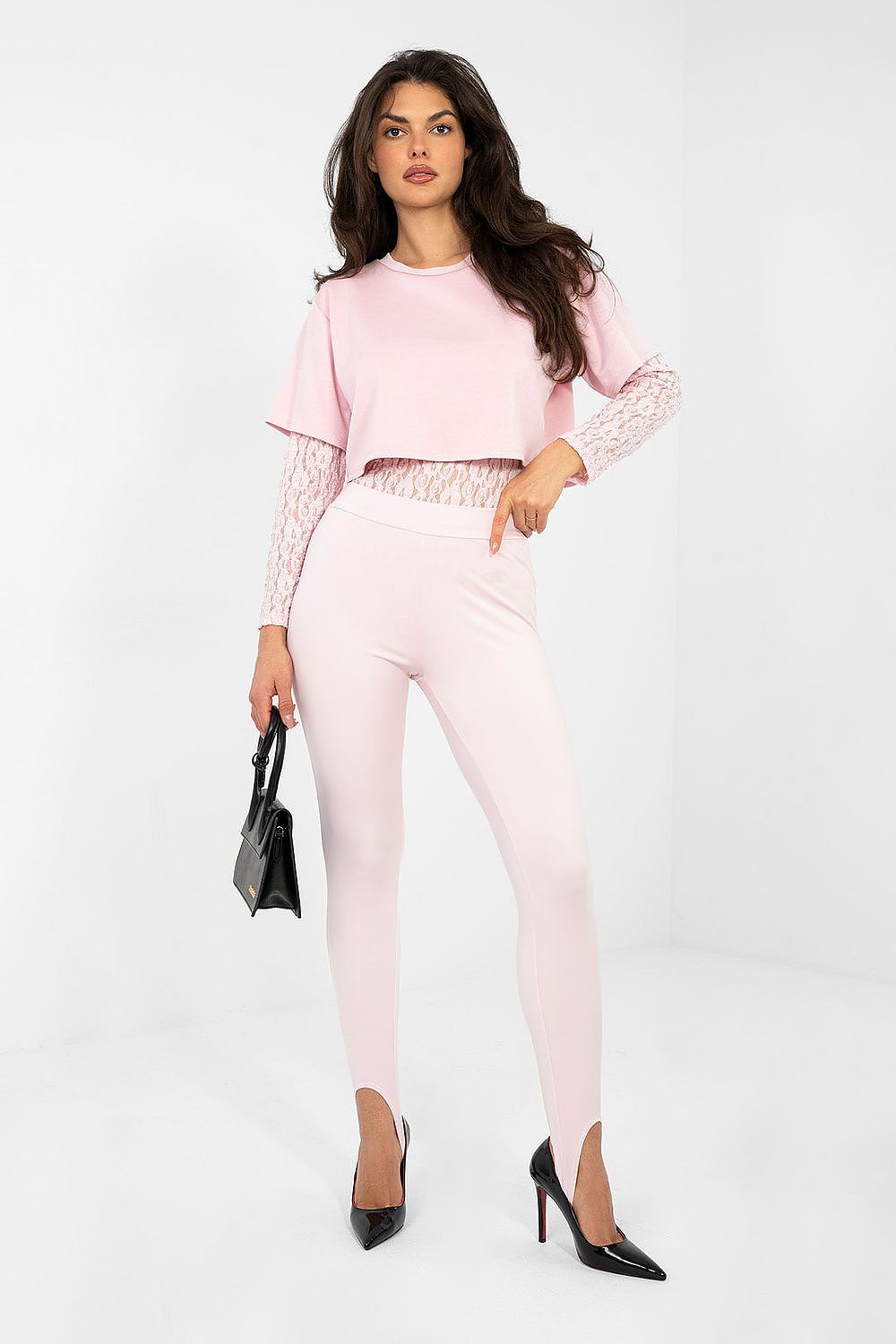 Italy Moda Bodys rosa mit Spitze und Layer-Look, Ganzkörperansicht