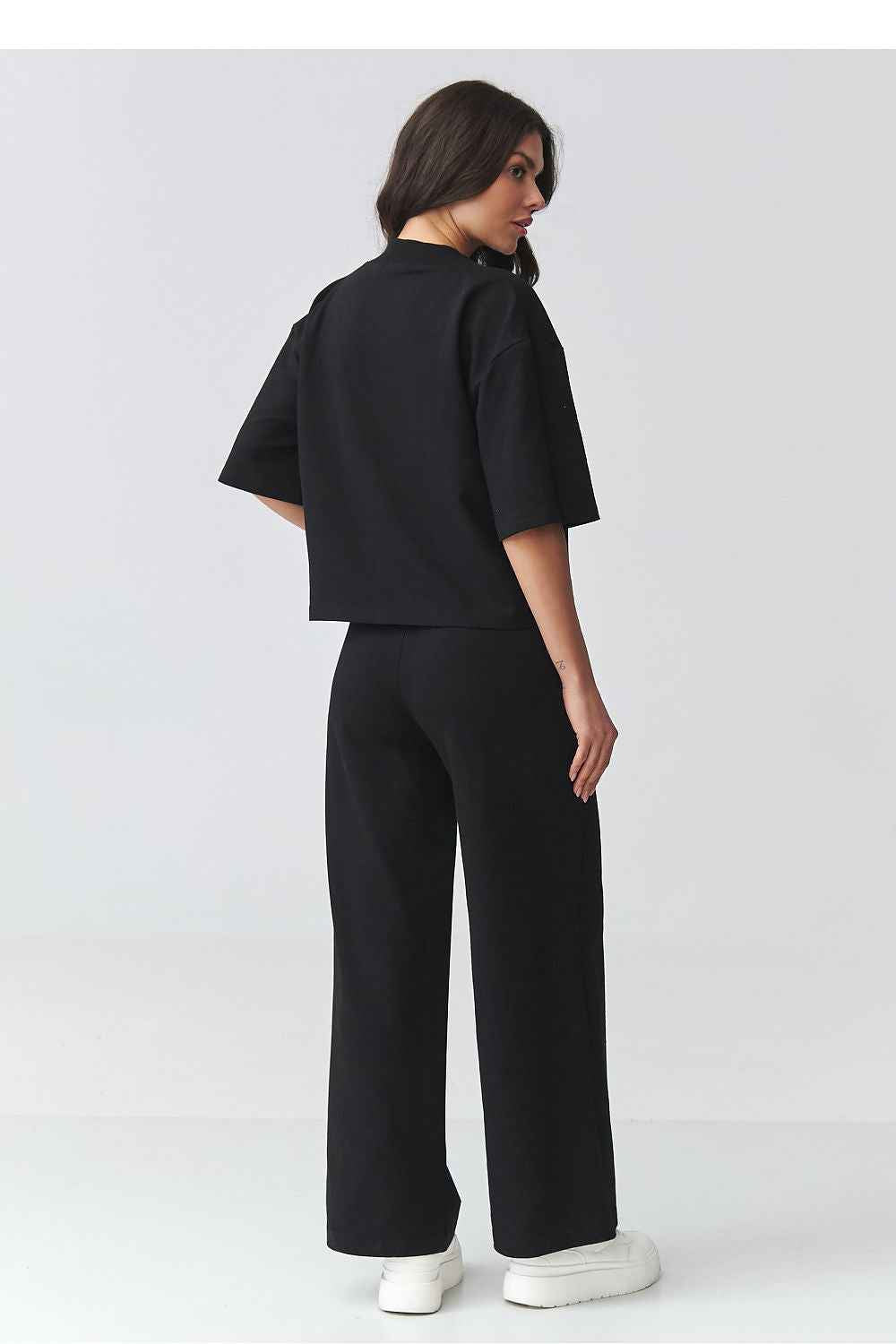 Elegantes Damen-Set aus Baumwolle – V-Ausschnitt Bluse & Hose mit weitem Bein