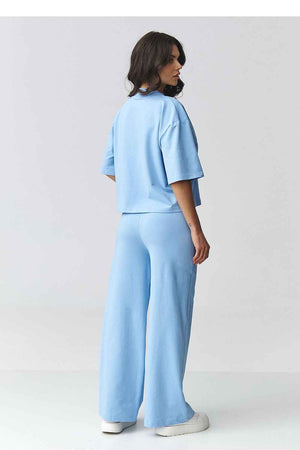 Elegantes Damen-Set aus Baumwolle – V-Ausschnitt Bluse & Hose mit weitem Bein