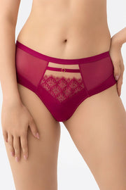 Gorsenia Lingerie Slip bordeaux mit Spitzeneinsatz in Vorderansicht