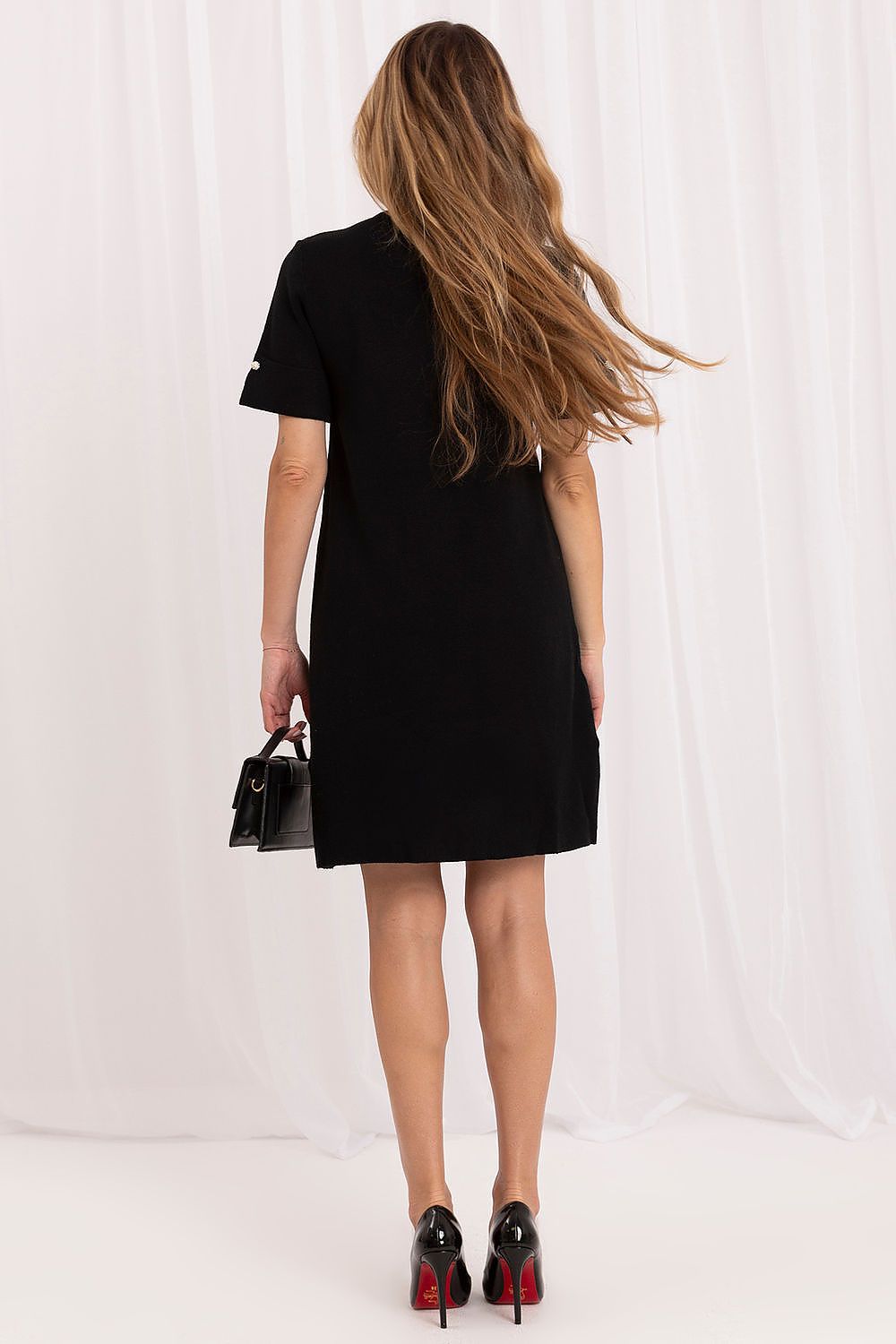 Italy Moda Paillettenkleid in Schwarz mit kurzen Ärmeln, Rückansicht