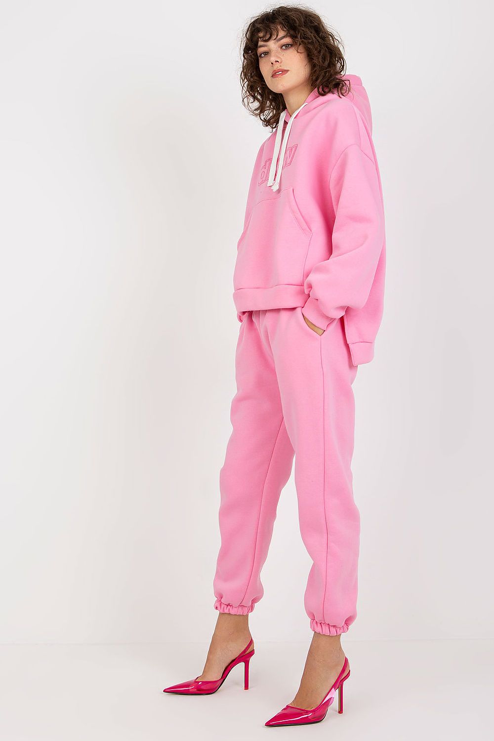 Ex Moda Damen-Sweatanzug in Pink mit Kapuzenpullover, Seitenansicht