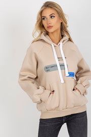 Ex Moda Hoodie in Beige mit Print und Kängurutasche, Vorderansicht