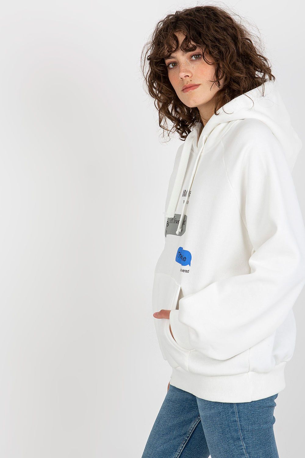 Ex Moda Hoodie in Weiß mit Kängurutasche, Seitenansicht