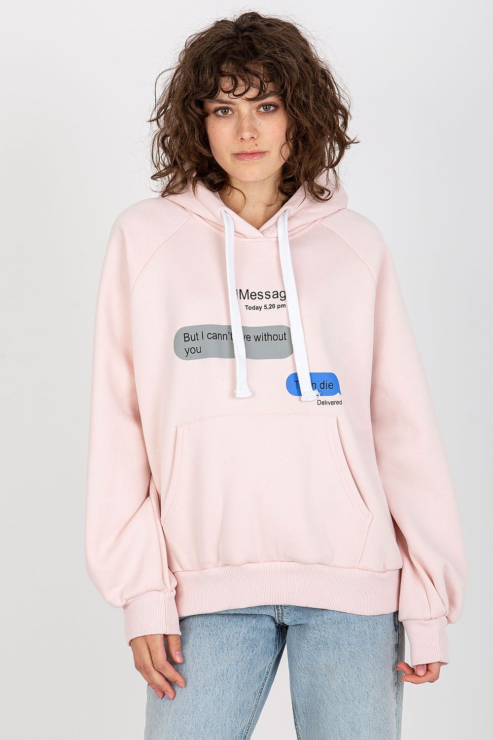 Ex Moda Hoodie in Rosa mit Print und Kängurutasche, Vorderansicht