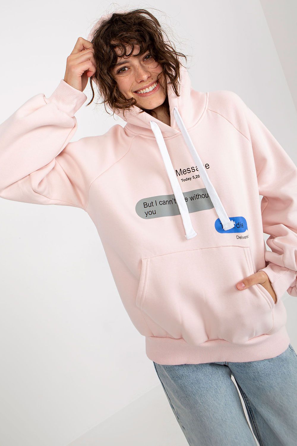 Ex Moda Hoodie in Rosa mit Print und Kängurutasche, Vorderansicht
