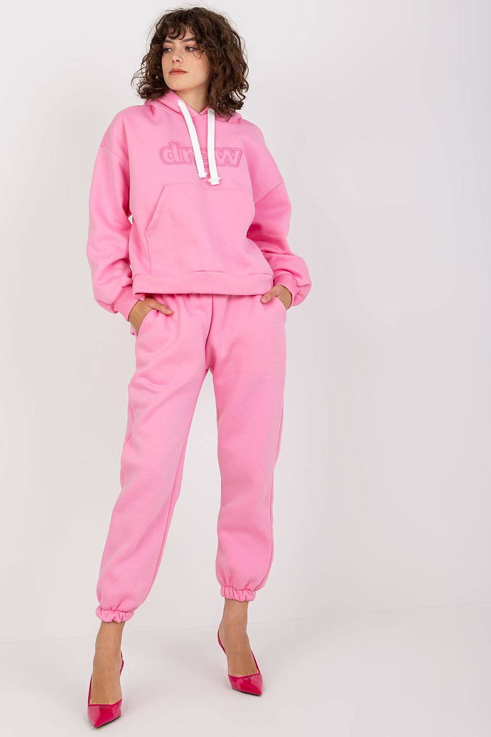 Ex Moda Damen-Sweatanzug in Pink mit Kapuzenpullover, Vorderansicht