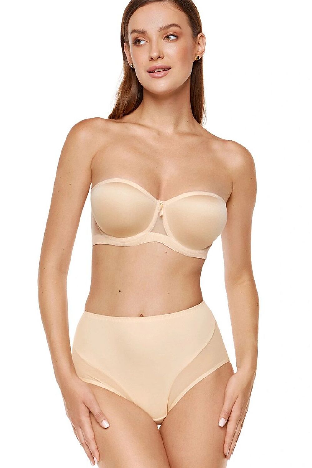 Gorteks trägerloser BH beige mit glatten Cups in Vorderansicht