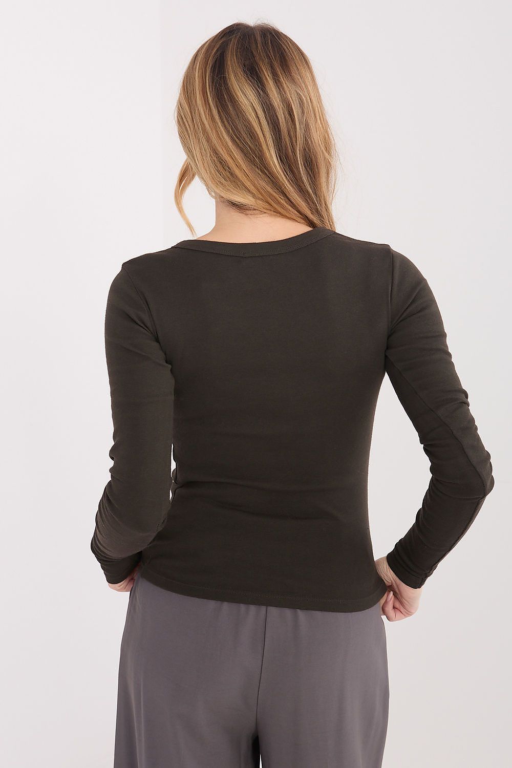 Factory Price Langarmshirt schwarzes Rundhals-Shirt, Rückansicht