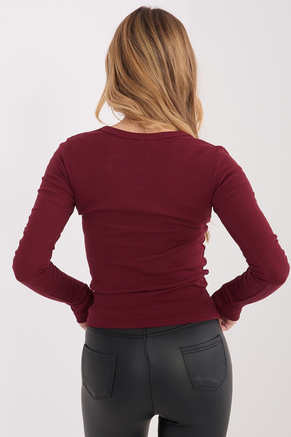Factory Price Langarmshirt bordeauxfarbenes Rundhals-Shirt, Rückansicht