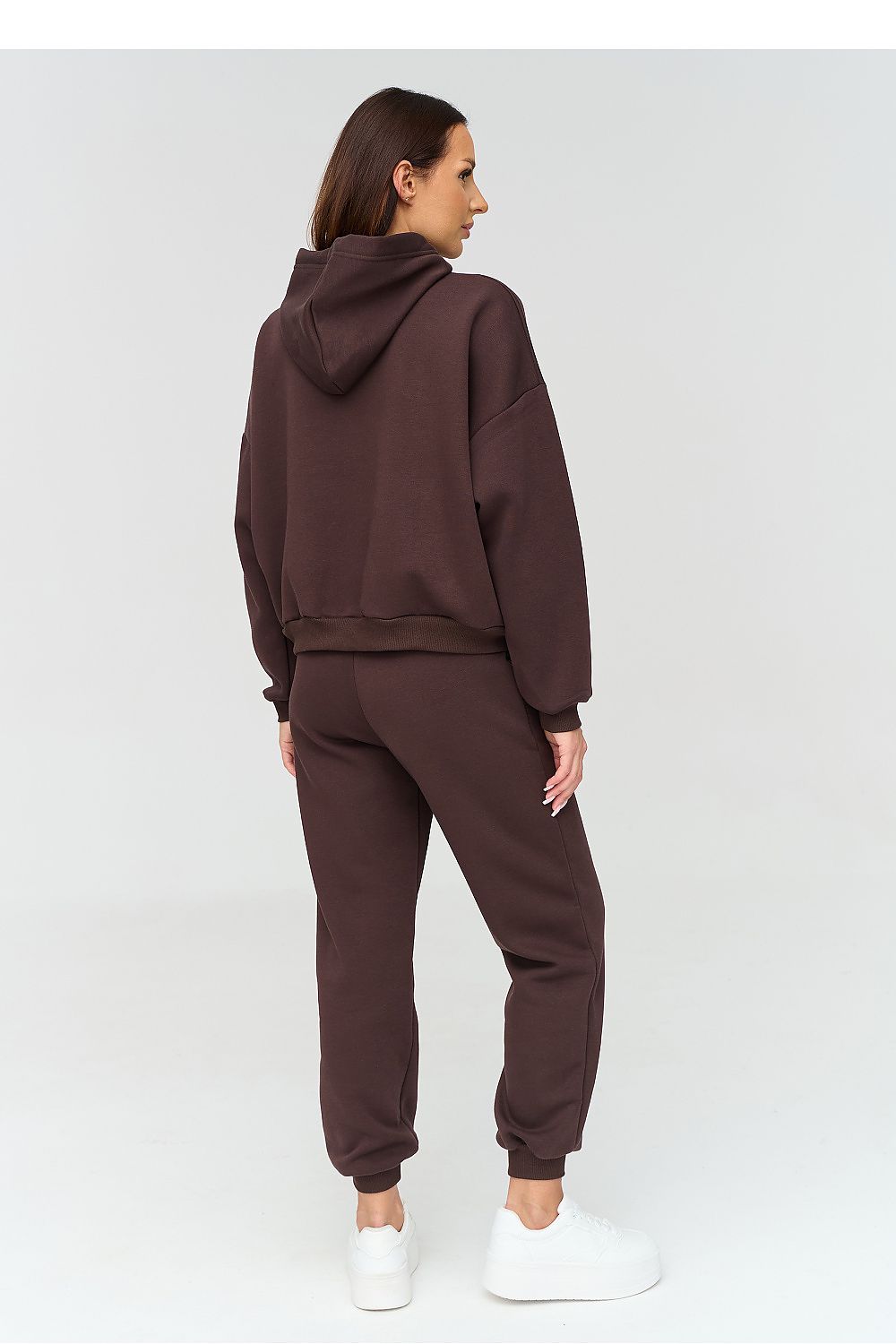 Makadamia Sweatshirt-Set in Dunkelbraun mit Kapuze, Rückansicht