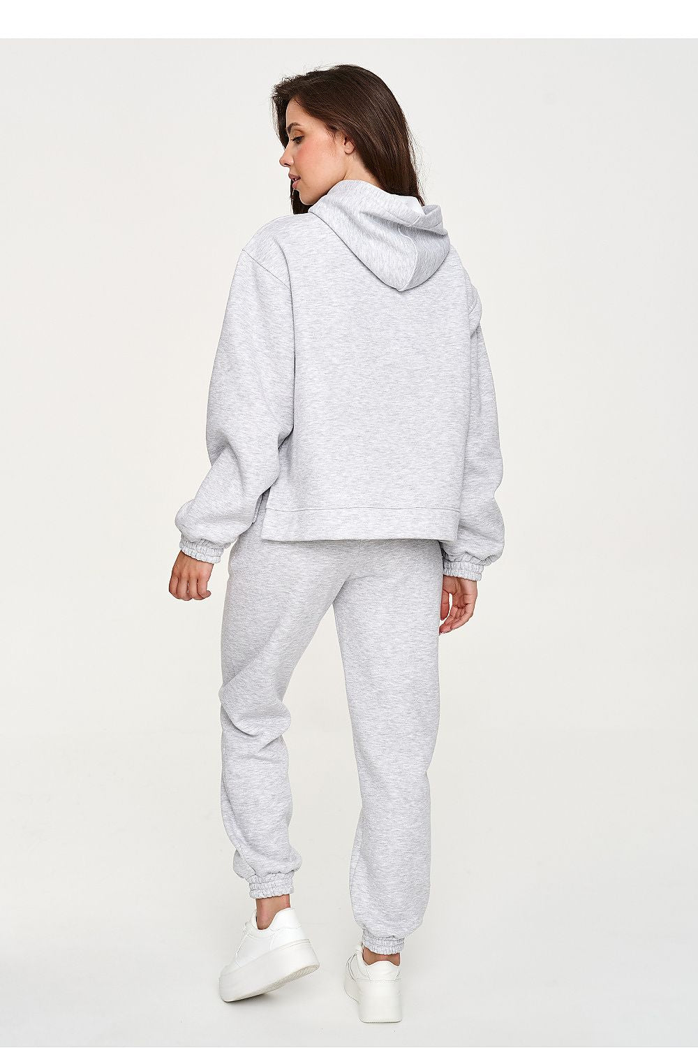 Makadamia Damen-Sweatshirt-Set hellgrau meliert mit Kapuze, Rückansicht