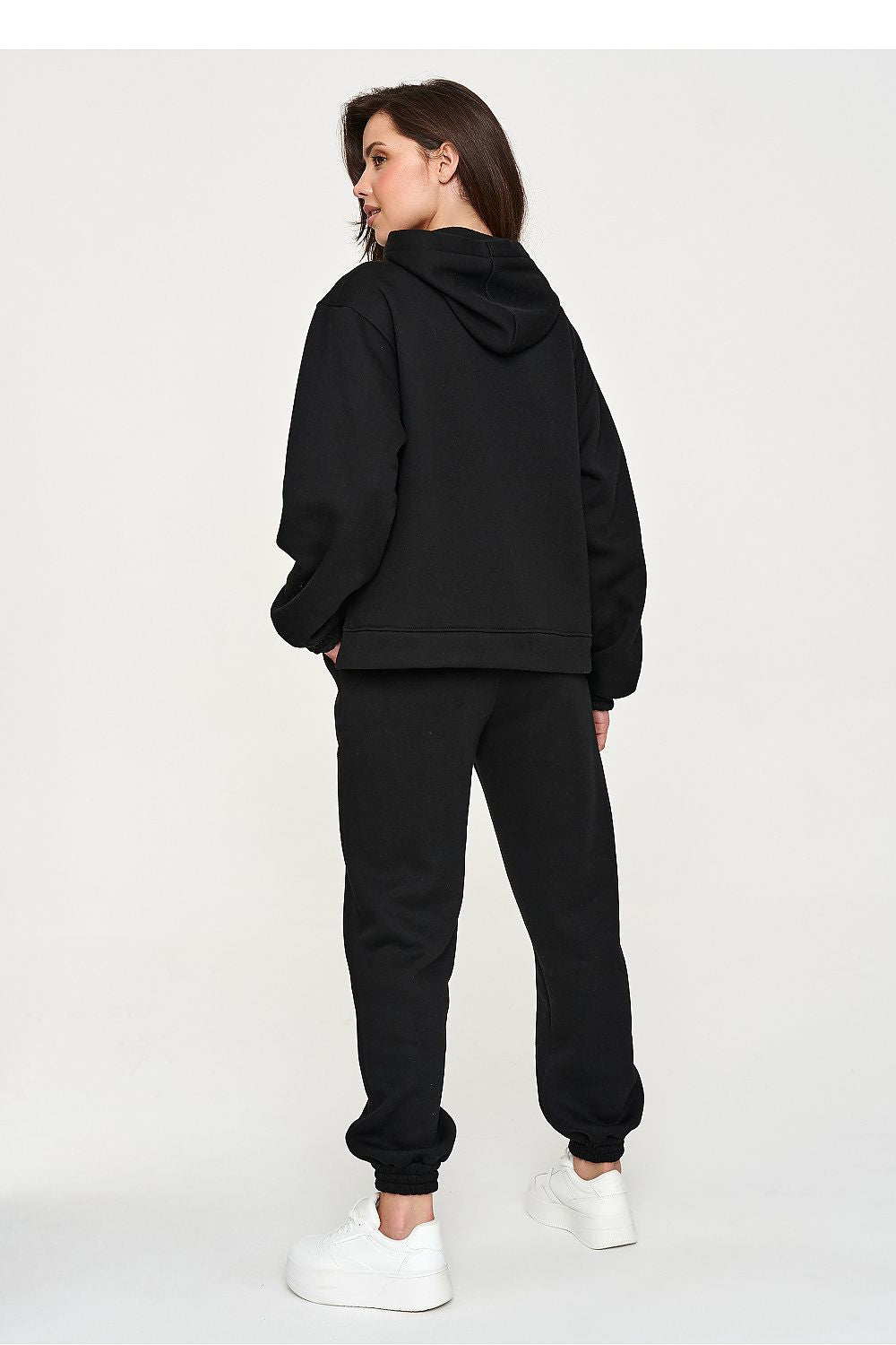 Makadamia Damen-Sweatshirt-Set schwarz mit Kapuze, Rückansicht