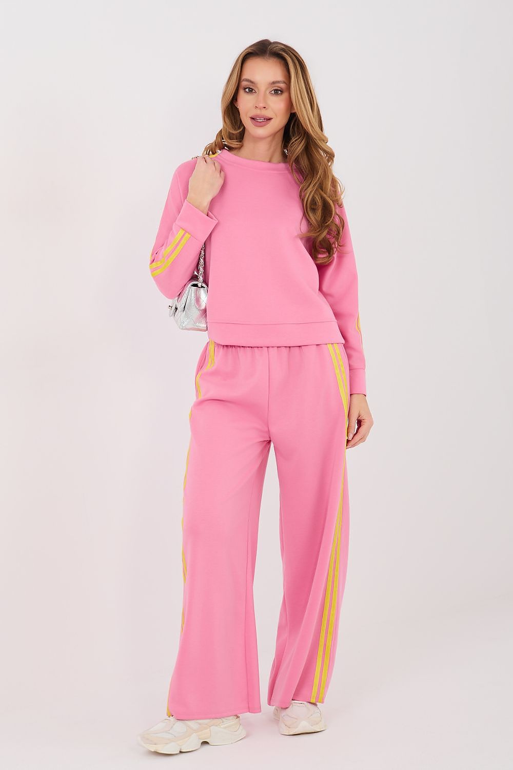 Rue Paris Trainingsanzug-Set in Pink mit Streifen, Vorderansicht