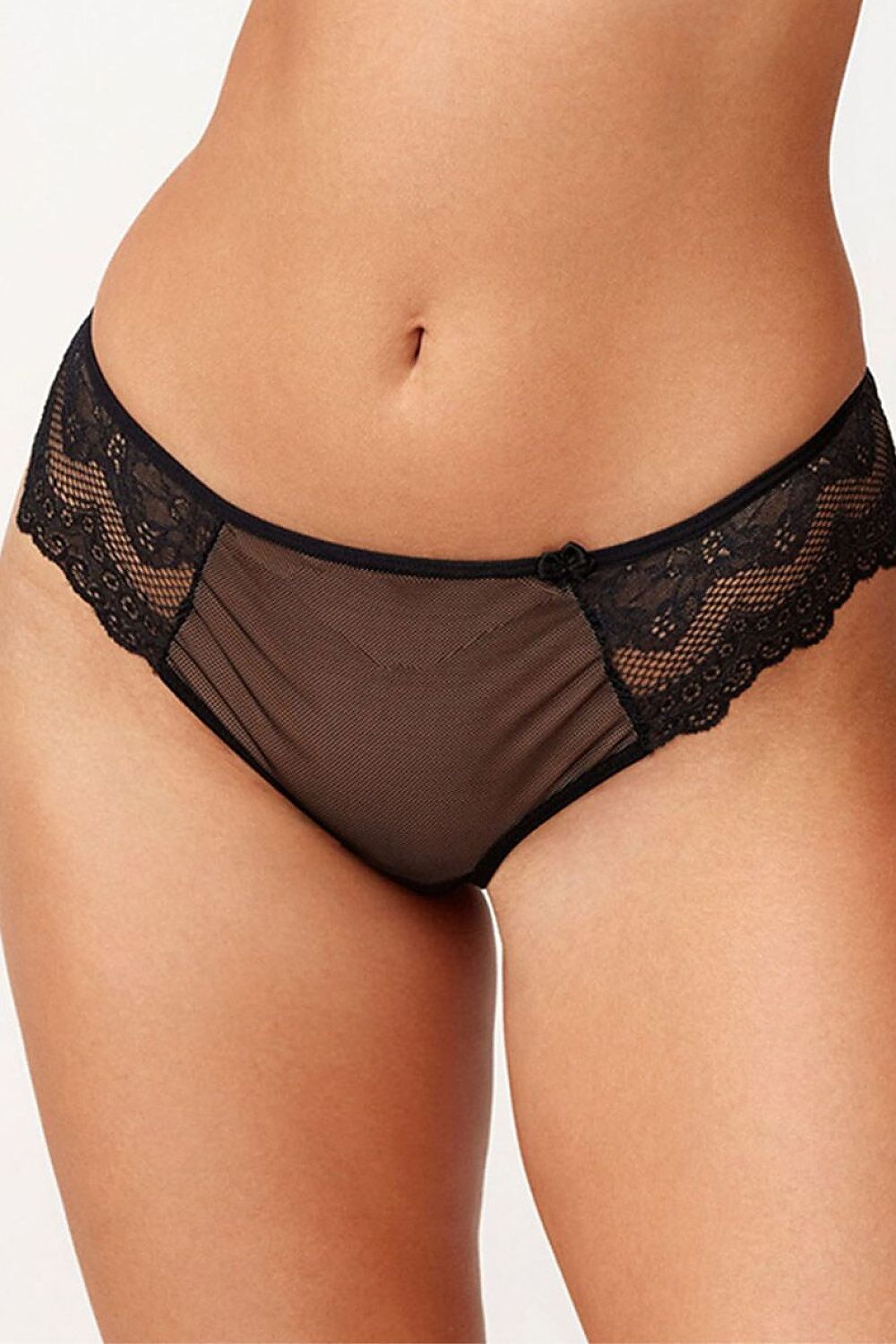 Azal Slip schwarz mit Spitze im brasilianischen Schnitt, Vorderansicht