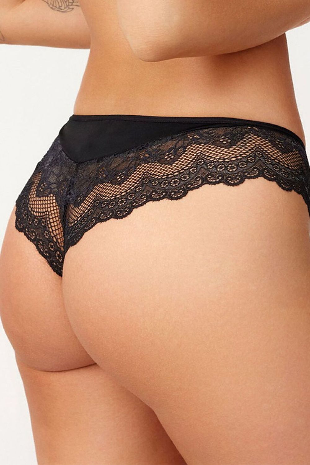 Azal Slip schwarz mit Spitze im brasilianischen Schnitt, Rückansicht
