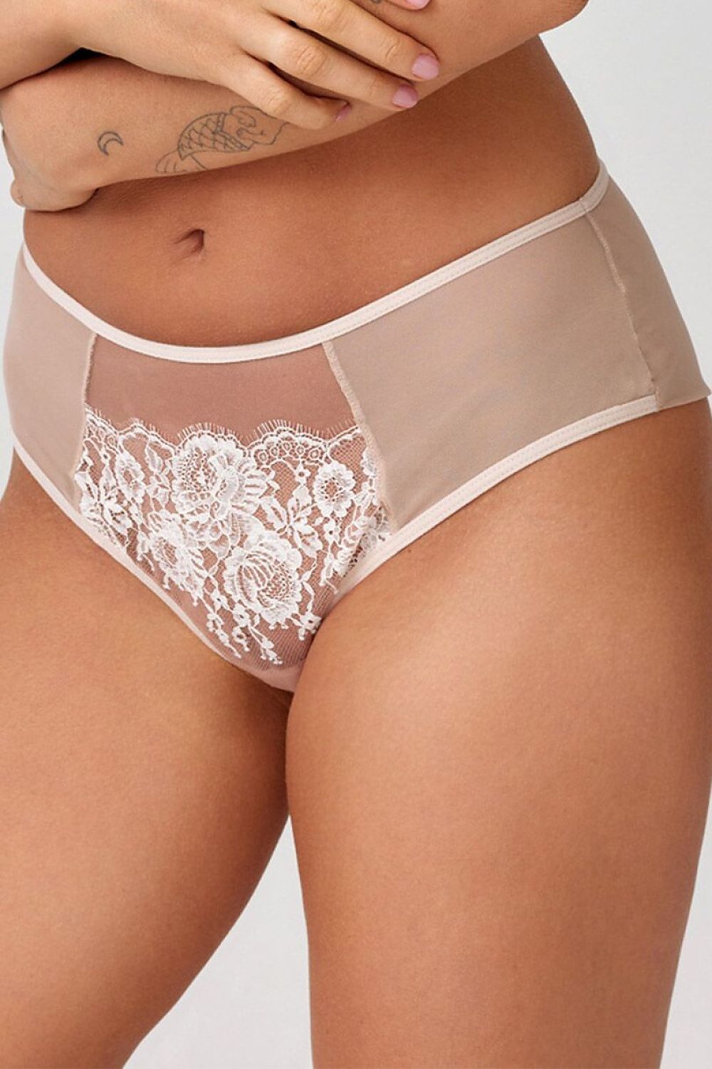 Azal Slip in Rosé mit floraler Spitze und transparenten Partien, Vorderansicht